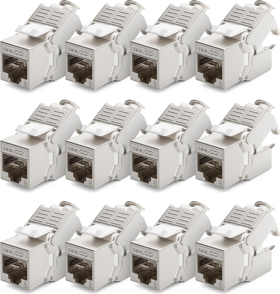 deleyCON 12x CAT 8 Keystone Jack Modul Patchkabel Netzwerkkabel Optimal für CAT8 CAT7 CAT7a Verlegekabel Verbinder STP Schirmung RJ45 Buchse Netzw...