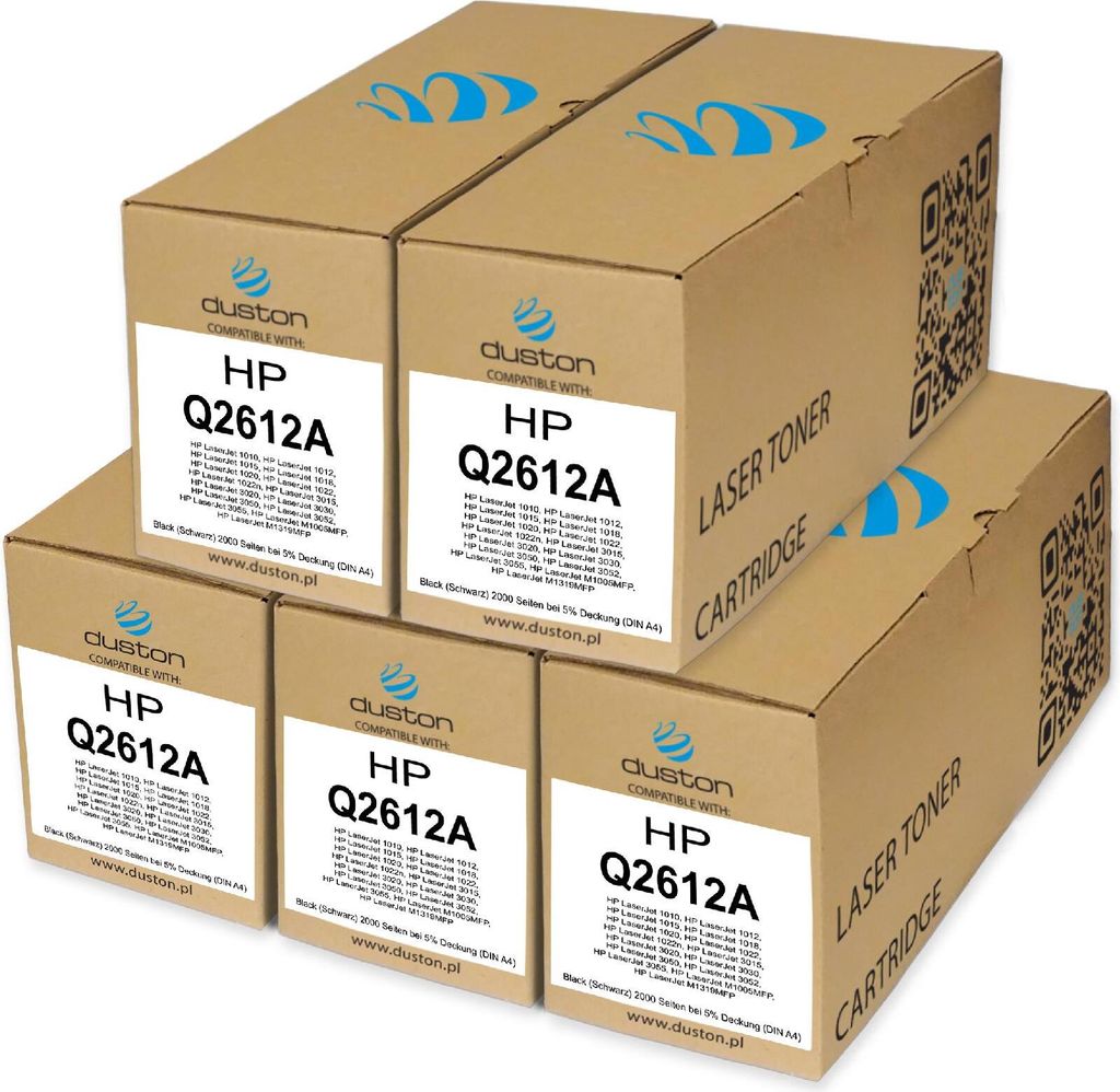 5x Q2612A, 12A Toner Druckertoner Patrone Schwarz kompatibel mit HP LaserJet 1010 1012 1015 1018 1020 1022 1022n 3015 3020 3030 3050 3052 3055 M100...