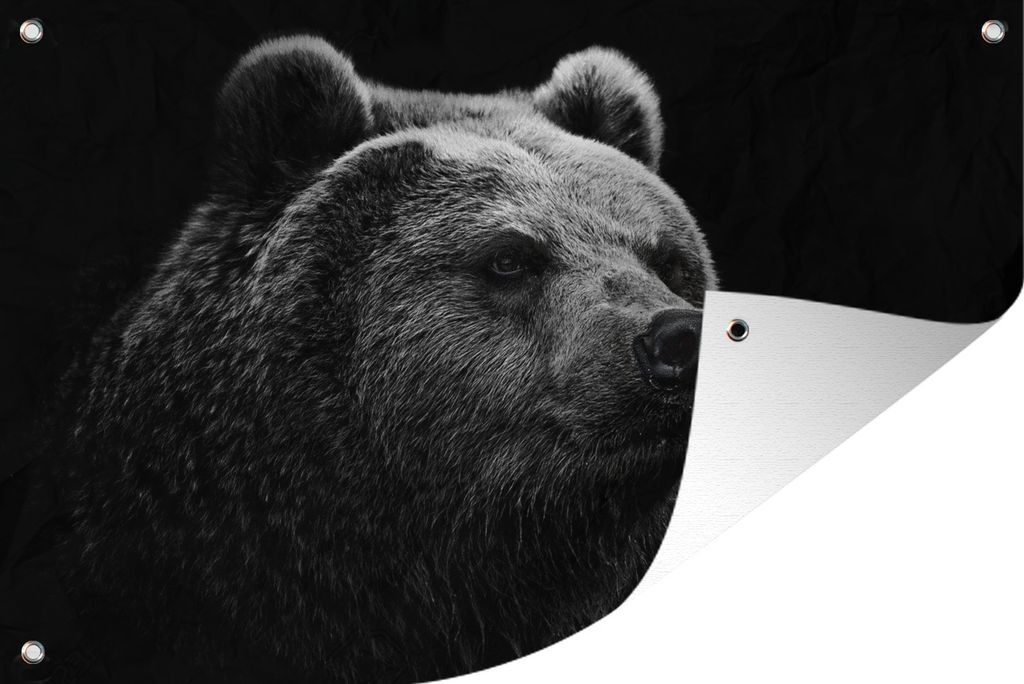 MuchoWow 90x60 cm Outdoor-Poster Gartendeko Sichtschutz Garten Poster für den Garten Ostsibirischer Braunbär auf schwarzem Hintergrund