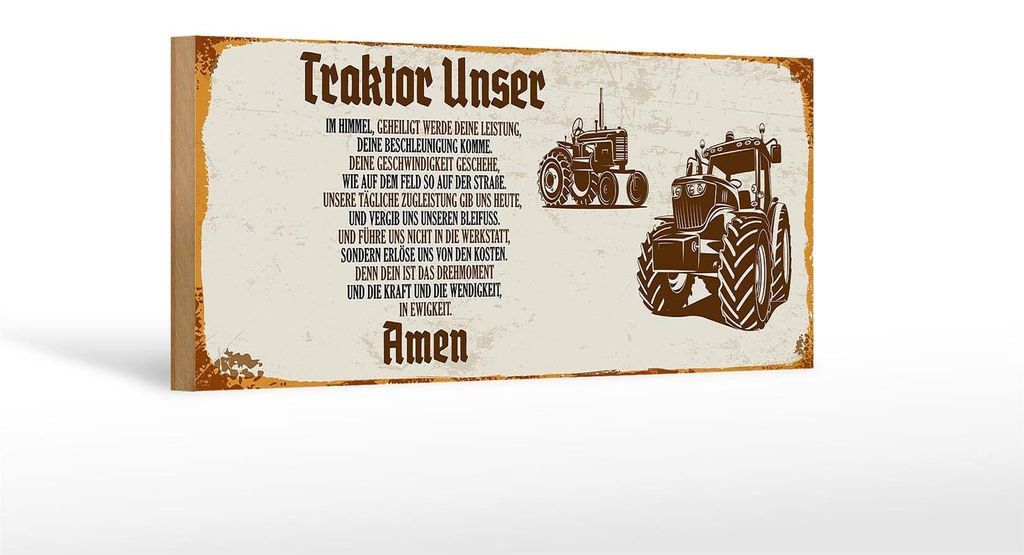 Holzschild Spruch 27x10cm Traktor unser Amen Produktbild 