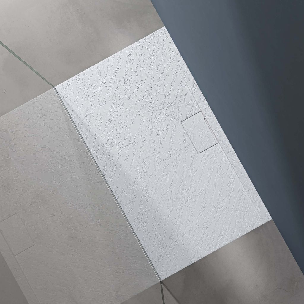 doporro Duschtasse Duschwanne 70x120x3 flach Mineralguss in Weiß DIN-Anschlüsse für bodengleiche Montage geeignet Geoma07