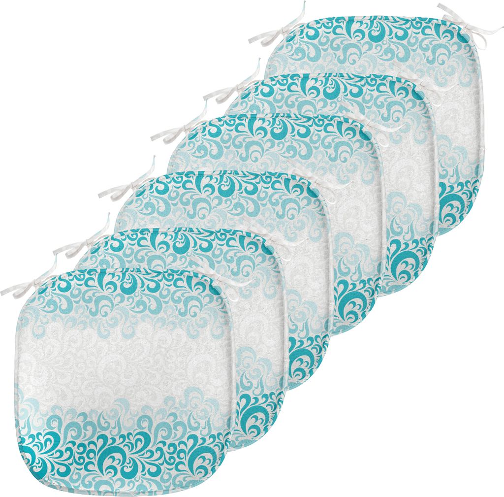 ABAKUHAUS Türkis Polster für Esszimmerstühle, Floral klassischer Entwurf, Dekoratives wasserfestes Kissen mit Riemen für Küchensitze, 40 cm x ...