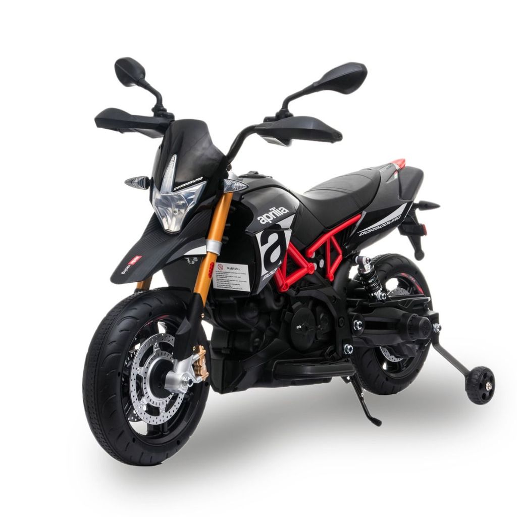 Aprilia Dorsoduro 900 - Kinder Elektro-Motorrad 12V - 3 bis 6 Jahre - EVA Reifen - Schwarz