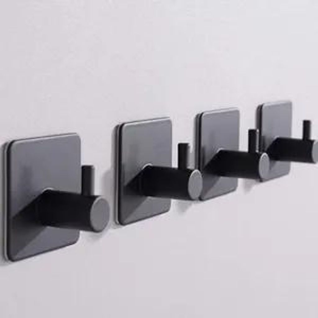 4 STK. Selbstklebend Handtuchhaken, 304 Edelstahl Bademantelhaken Haken Wandhaken Bad und Küche Handtuchhalter Kleiderhaken Ohne Bohren, Schwarz