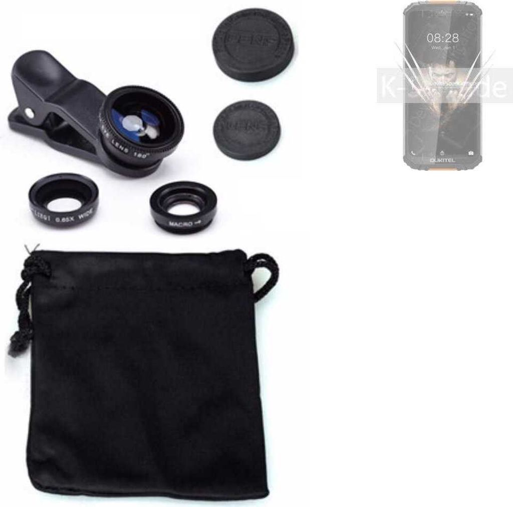 K-S-Trade Smartphone Kamera Linsen Set Kompatibel mit Oukitel WP6 3in1 Clip-On Kamera Adapter Macro Weitwinkel FishEye Fischauge Objektiv Linse