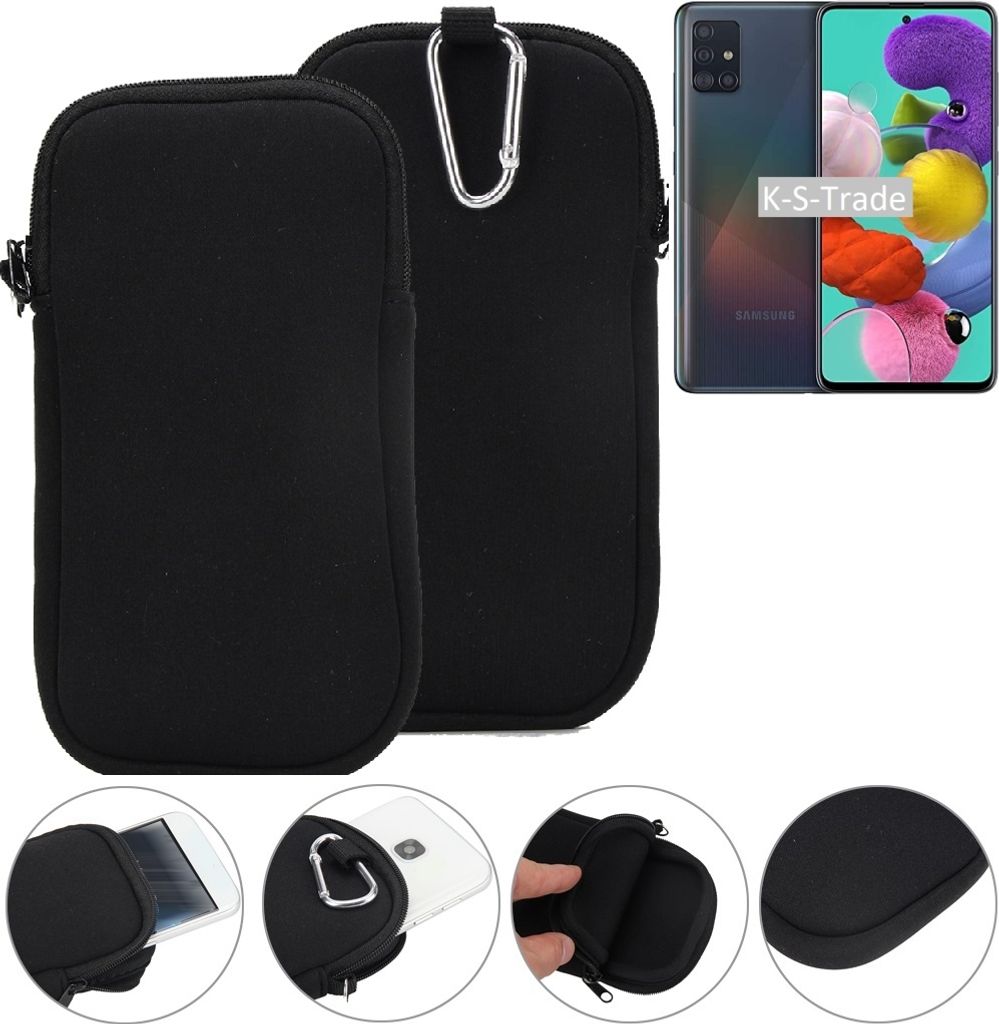 K-S-Trade Neopren-Hülle Handyhülle kompatibel mit Samsung Galaxy A51 Schutzhülle Neoprenhülle Sleeve Schutz-Hülle Gürtel Tasche Case Holster