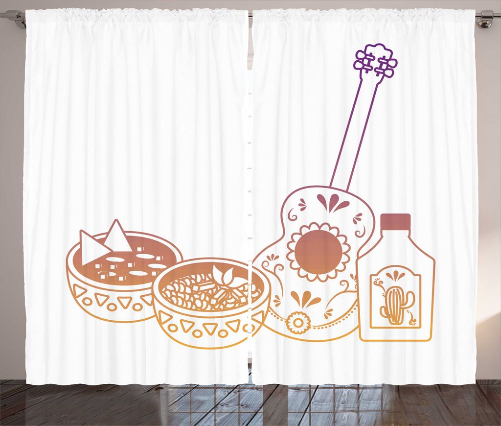 ABAKUHAUS Tequila Rustikaler Vorhang, Mexikanische Suppe Flasche Gitarre, Wohnzimmer Universalband Gardinen mit Schlaufen und Haken, 280 x 245 cm, ...