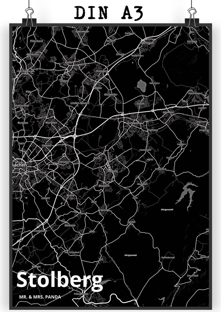 Mr. & Mrs. Panda Bild Stolberg DIN A3 - Geschenk, Wandbild, Kunstdruck, drucke, Plakat, wanddeko, Stadt, Dorf Karte Landkarte Map Stadtplan