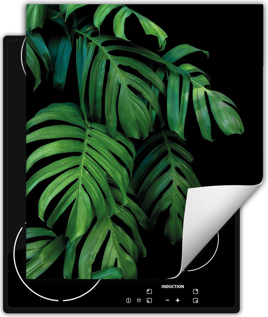 DarHaus Herdabdeckplatte 45x52 cm Anti Rutsch Matte Aufrollbar, schwarz - Monstera
