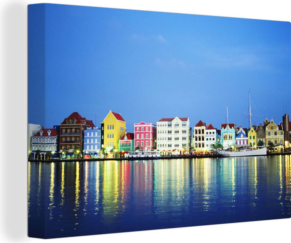 OneMillionCanvasses - Leinwandbilder - 150x100 cm, Curaçao - Häuser - Skyline, Wandbilder Kunstdruck Wanddekoration
