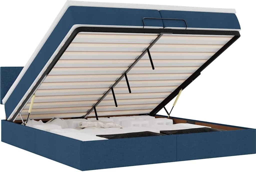 vidaXL Ottoman-Bett mit Matratzen & LEDs Blau 200x200 cm Stoff
