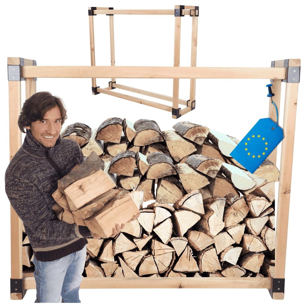 MODO24 Kaminholzregal, Holzunterstand, Brennholzregal, Holzlager, Brennholzständer, Aufbewahrung, Garten, Wetterfest, Massivholz, 124x116x40 cm, DRE