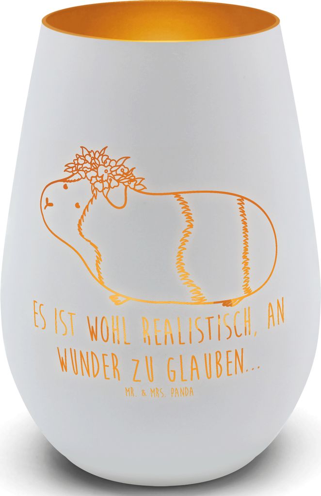 Mr. & Mrs. Panda Windlicht Glas Meerschweinchen Weisheit - Weiß - Geschenk, Motivation, Kerzenhalter, Gold, Laterne, deko licht, Lustige Sprüche,...