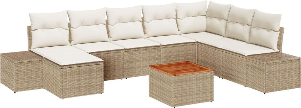 Möbel 9-teiliges Garten Sofa Set mit Kissen Beige Poly Rattan Akazie - Gartensofas 3356664