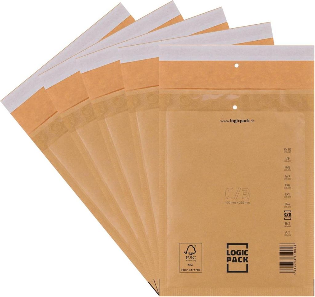 Logic Pack 50 Braune Luftpolsterumschläge C3 Gepolsterte Versandtaschen