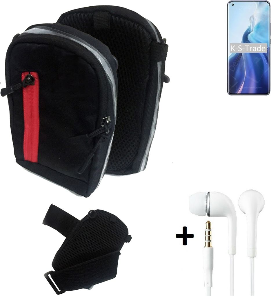 K-S-Trade Outdoor Gürteltasche Holster Umhängetasche + Kopfhörer kompatibel mit Xiaomi Mi 11 Ultra schwarz Handy Tasche Case travelbag Schutzhülle