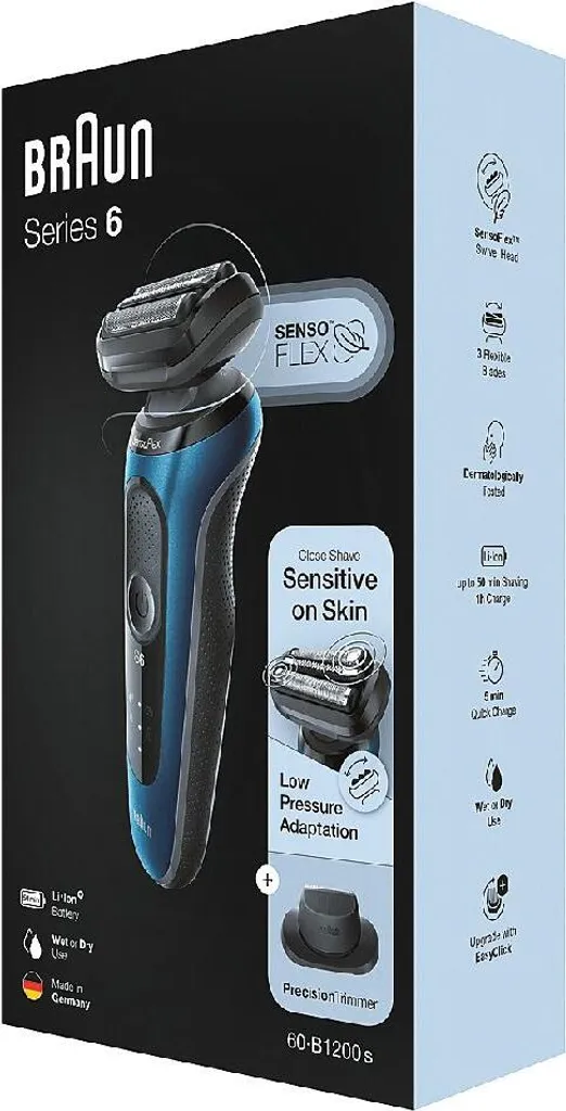 Rasoir barbe sensible Series 6 60-B1200s pour rasage sous la douche bleu