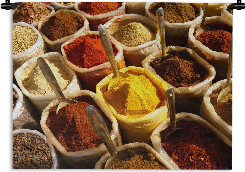 MuchoWow Wandteppich Wandbehang Kräuter - Beutel - Gewürze 120x90 cm Tapisserie Dekoration Wandtuch - Wohnen - Aufhänger für die Wand