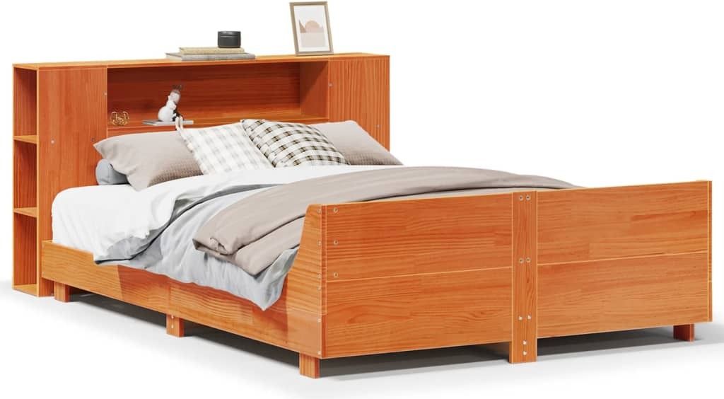 Massivholzbett ohne Matratze Wachsbraun 135x190 cm Kiefernholz