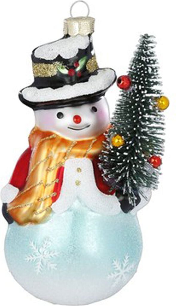 Christbaumschmuck Glas Schneemann mit Tannenbaum 13cm bunt Produktbild 