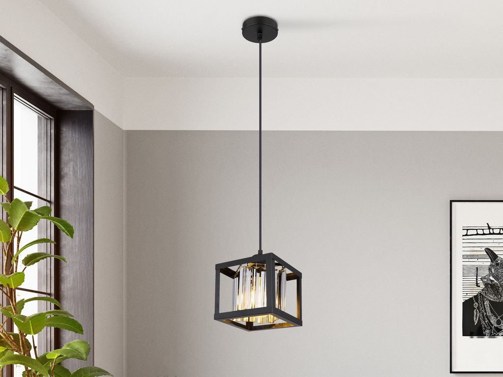 LED Pendelleuchte, Rauchglas Lampenschirm & Drahtgestell