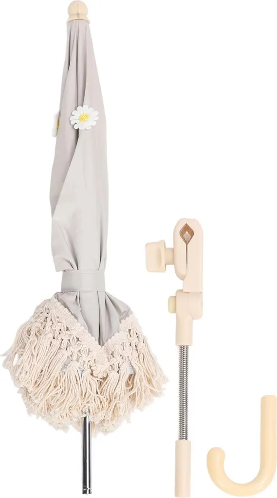 Parasol Bébé Beige à Franges et Chrysanthèmes Anti-UV pour Photographie
