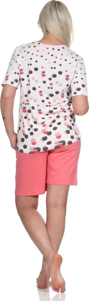 Damen kurzarm Shorty Schlafanzug Pyjama in Tupfen-Punkte Optik - auch in Übergrössen ; apricot , 36-38