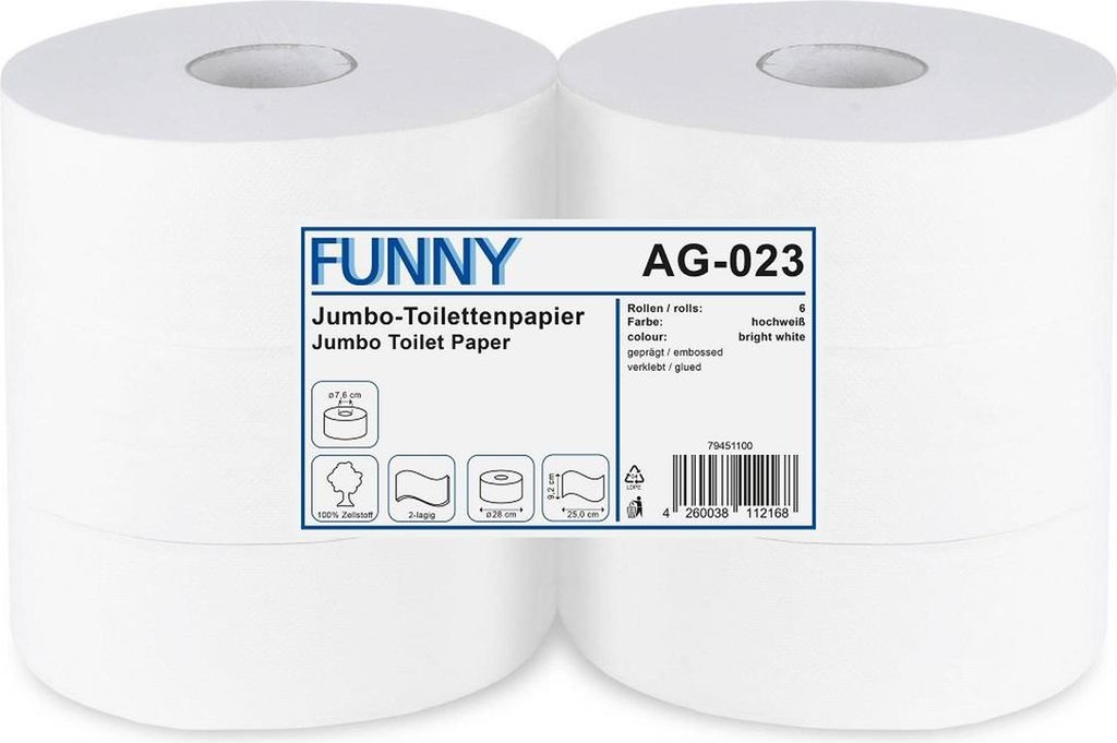 Jumbo Toilettenpapier Funny - 2-lagig - Ø 28 cm - hochweiß - 12 Rollen