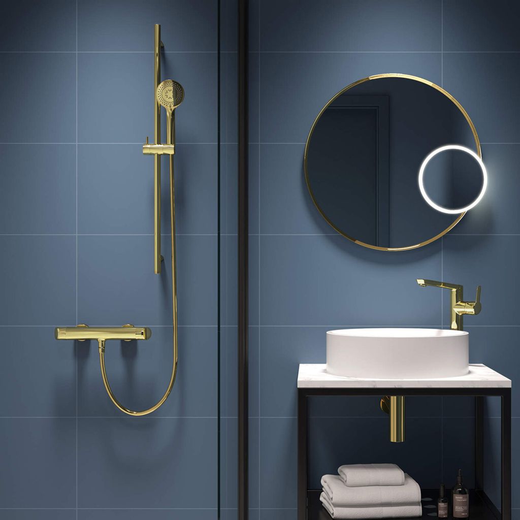 Modernes Duschsystem in gold ARNIKA-30 unterschiedliche Strahlarten, B/H/T: 10/80/8,1 cm