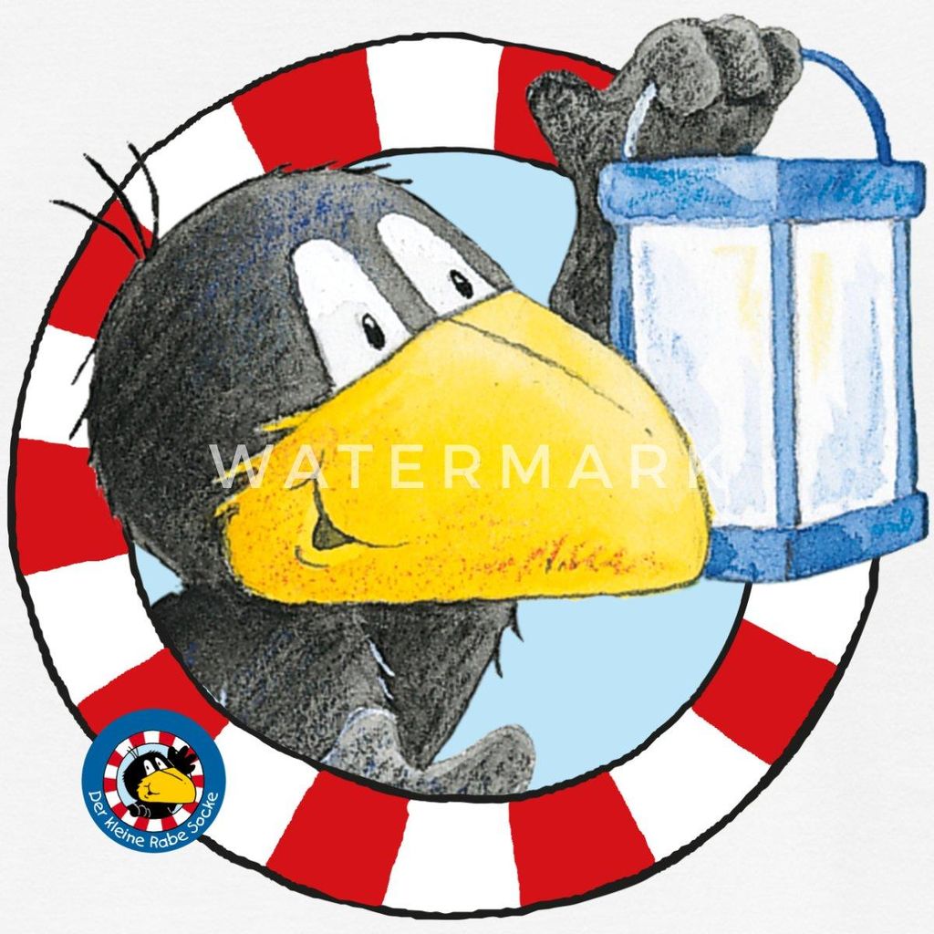 Spreadshirt Der kleine Rabe Socke mit Laterne Kinder T-Shirt, 98/104 (3-4 Jahre), Weiß