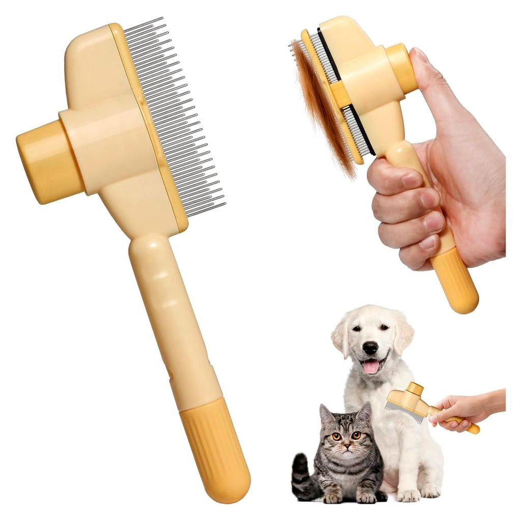 Selbstreinigender Flohkamm für Katzen und Hunde – Kamm zur Fellpflege zur Entfernung von Flöhen, Haaren und Knoten, Bürste mit Ein-Knopf-Reini...