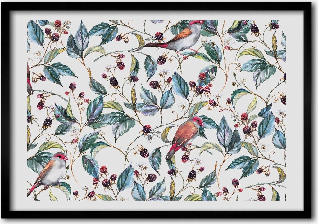 Bild - Bilderrahmen - 100 cm x 70 cm - MDF - Rahmen - Foto - Wandkunst Blackberry und Vögel