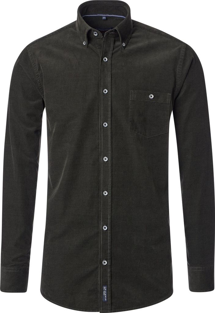 CASAMODA Herren Freizeithemd Langarm Button-Down Casual Cord Grün 6XL