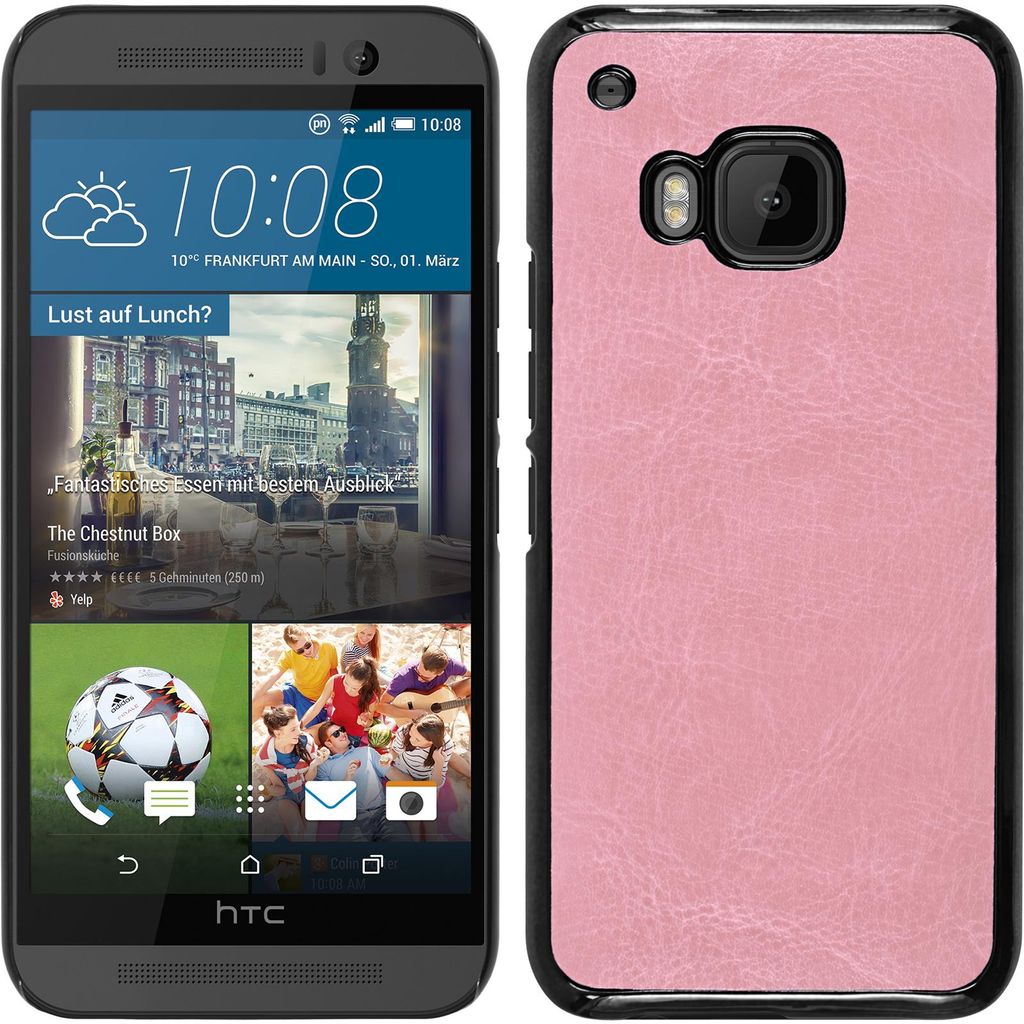 PhoneNatic Case kompatibel mit HTC One M9 - Hülle rosa Lederoptik Hard-case + 2 Schutzfolien