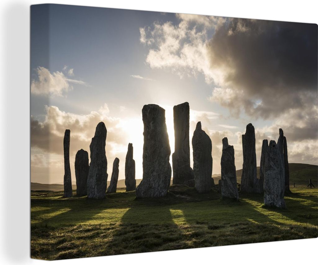 OneMillionCanvasses - Leinwandbilder - 150x100 cm, Der Sonnenaufgang am Calanais-Steinkreis in Schottland, Wandbilder Kunstdruck Wanddekoration