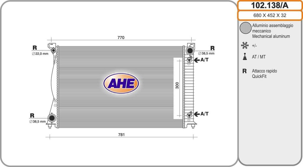 AHE 102.138/A Kühler Wasserkühler Motorkühler für AUDI A6 Avant (4F5, C6) A6 Limousine (4F2, C6) A6 Allroad (4FH, C6)