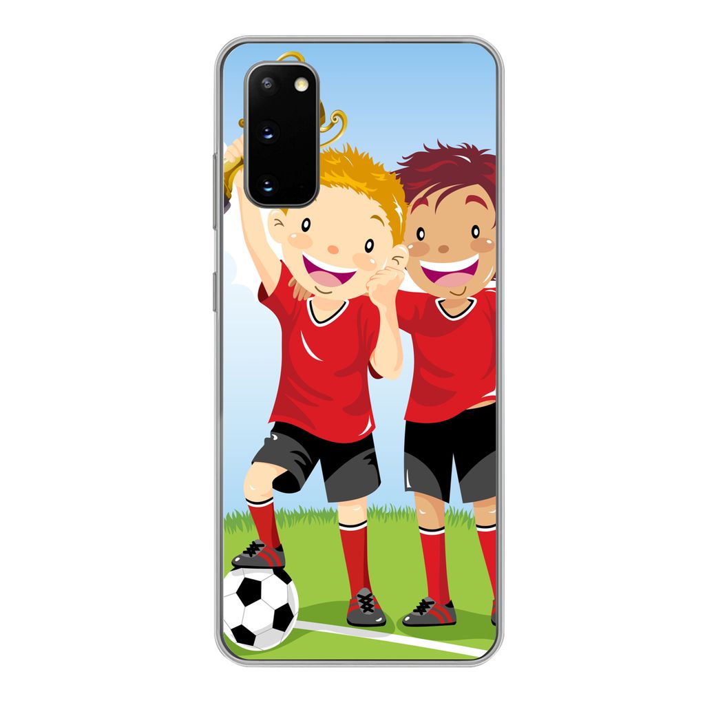 MuchoWow Handyhülle Schutzhülle Hülle für Samsung Galaxy S20 Eine Illustration von zwei Fußballspielern, die einen Preis gewonnen haben - Ju...