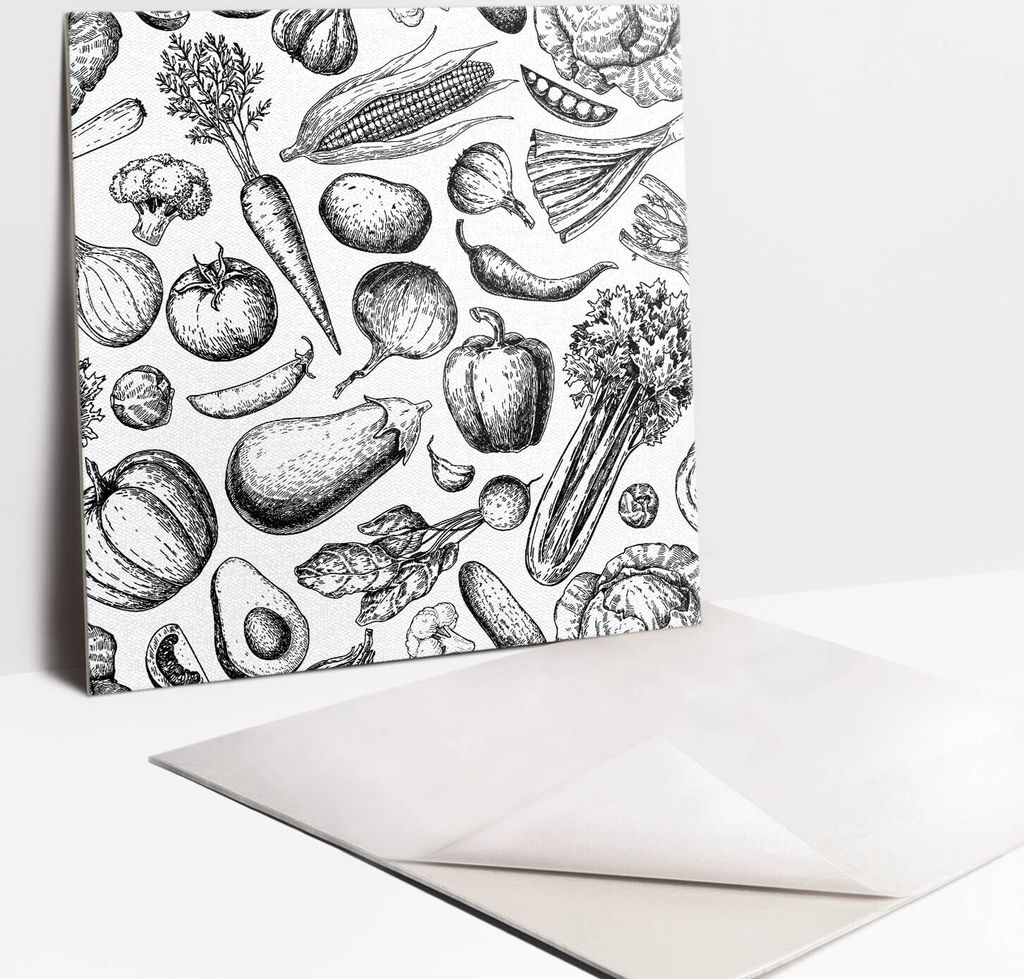 Fliesenaufkleber Set - 9 Stück Selbstklebende PVC Fliesen-Designs - Für Bad und Küche 30 x 30 - Gemüse zeichnen