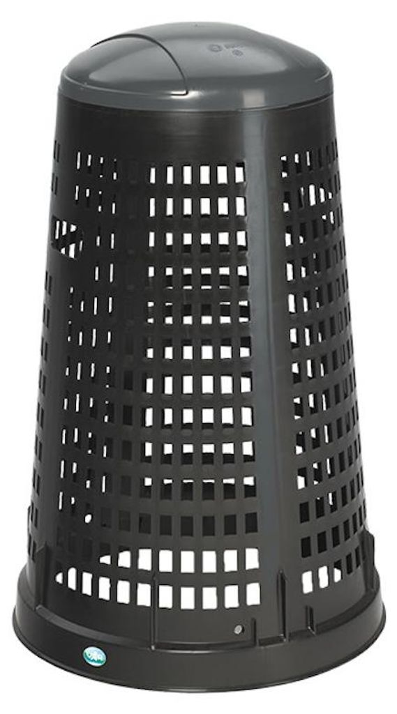 Robuster Abfallsammler Korbständer mit Klemmring | 90 Liter, HxBxT 88x52,5x52,5cm | Kunststoff | Schwarz | Grauer Deckel