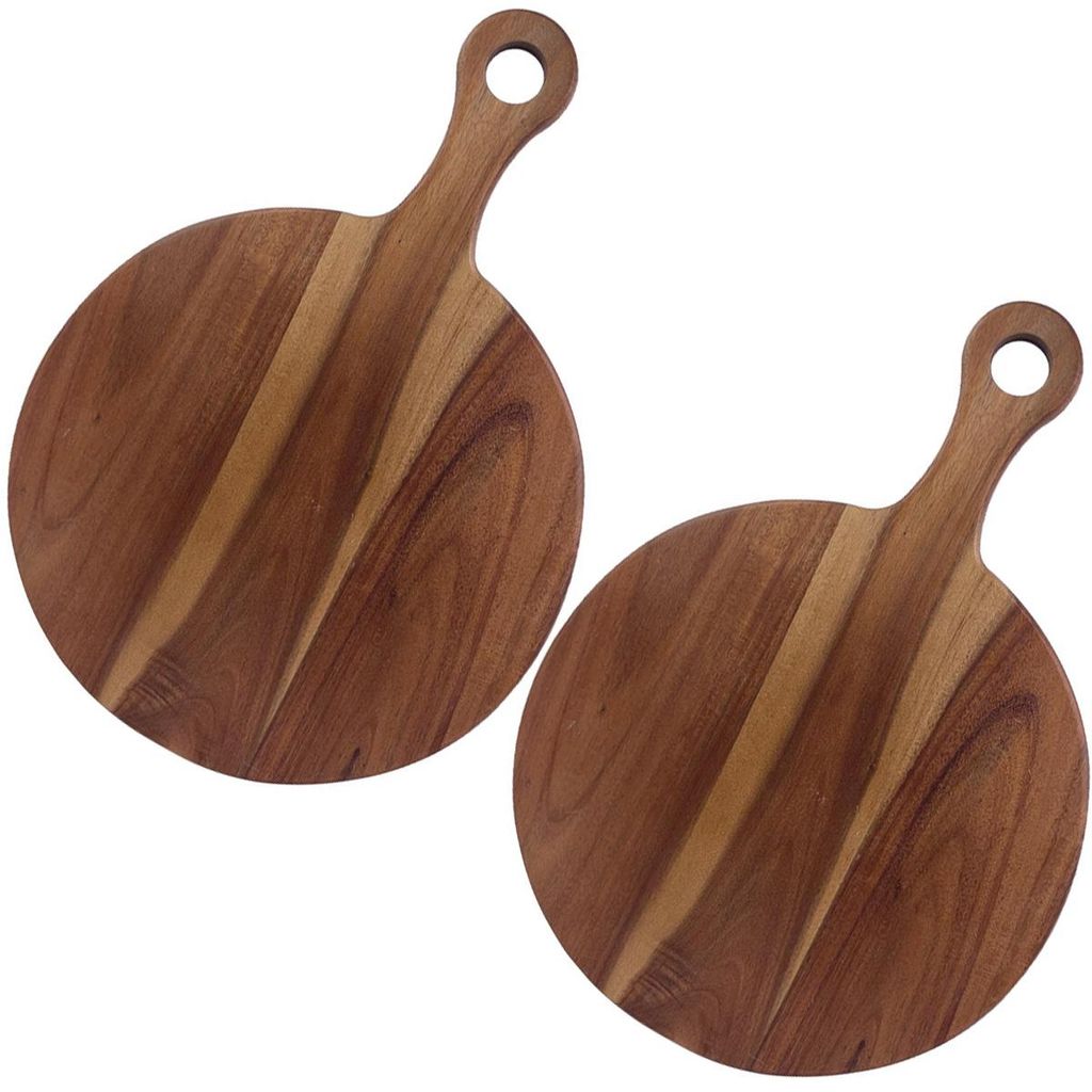 2er Set Pizzateller,Pizzabrett groß mit Griff,30cm holz,rund,30*41cm