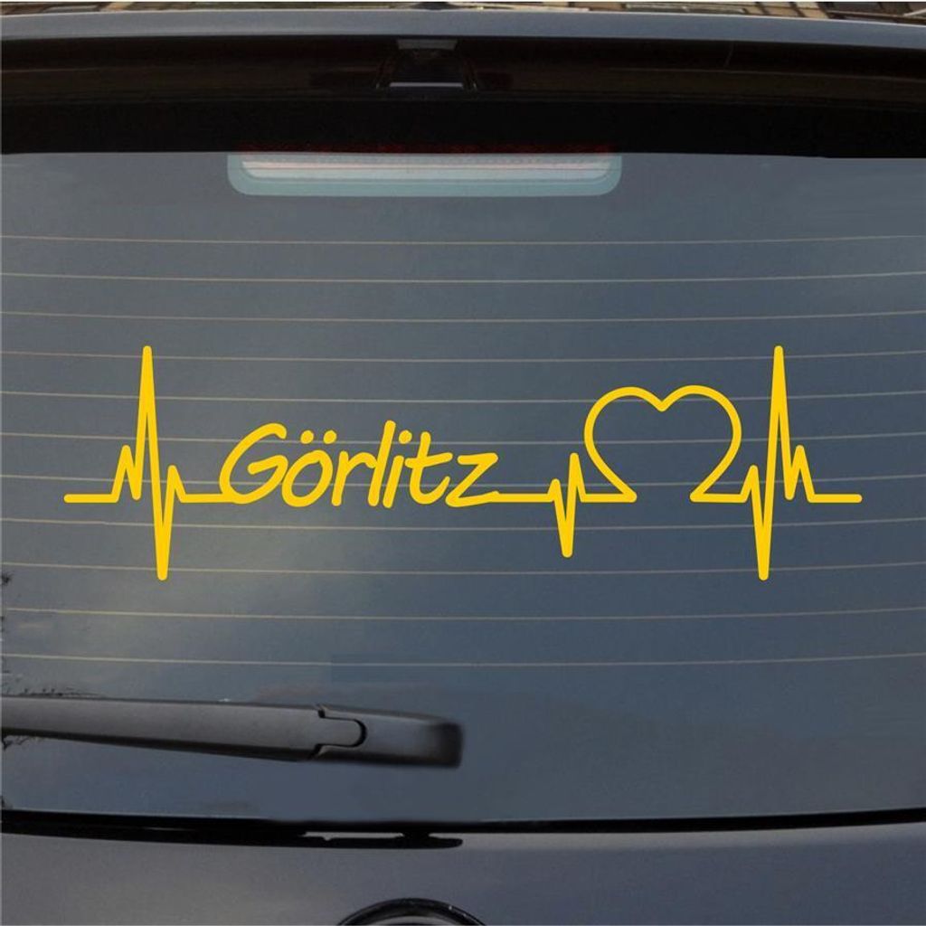 Heckscheibenaufkleber Görlitz Herzschlag Puls Stadt Liebe 55x16 cm Gelb Auto Aufkleber Sticker