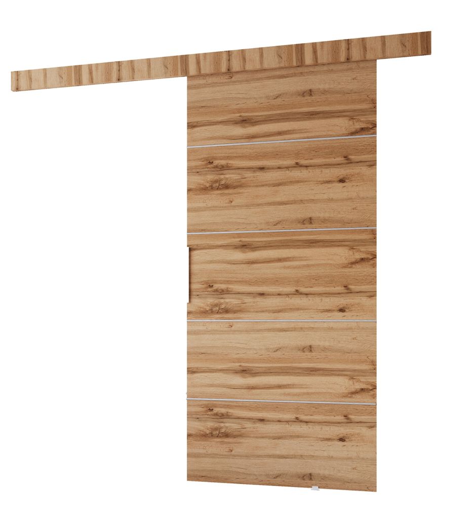 MINIO go for it, Schiebetür "CLEAN B", 76 cm, Zimmertür, mit silbernen Dekorelementen, Wotan Eiche Farbe