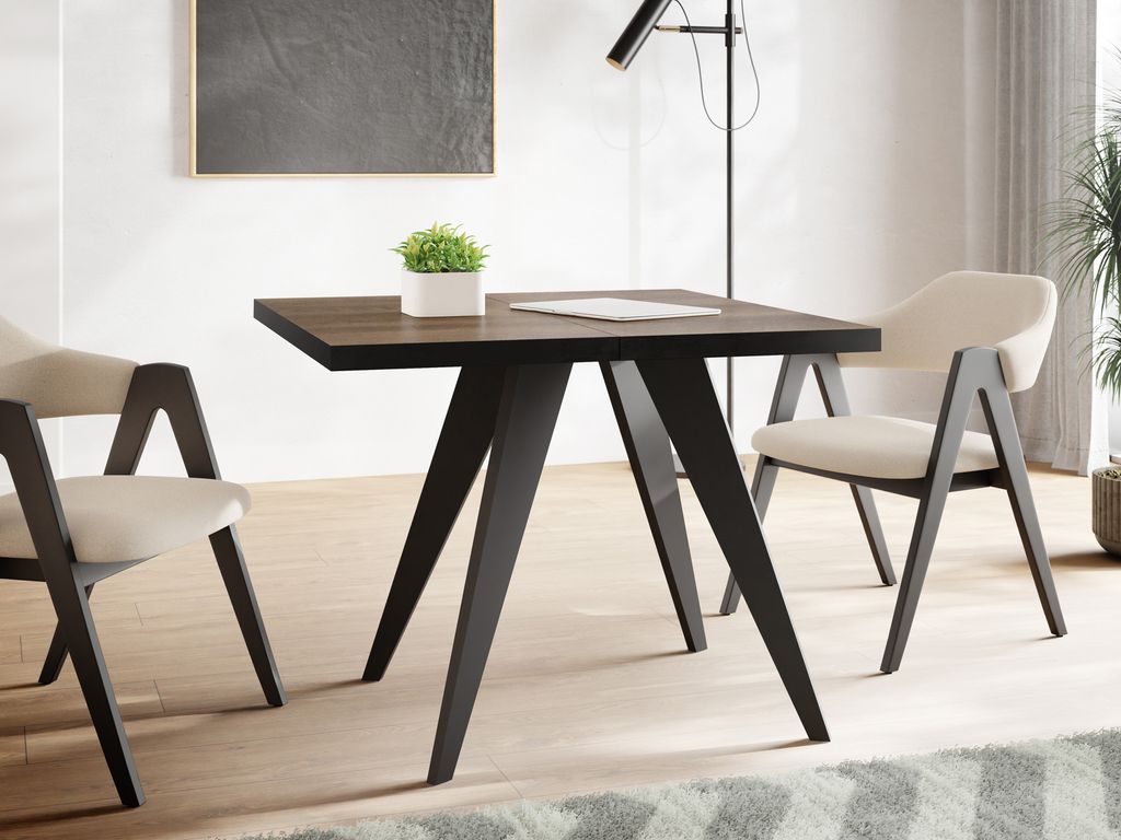 Quadratischer Ausziehbarer Esstisch Quadro 100-200 cm - Industrial Esszimmertisch mit Schwarzen Holzbeinen für 4-8 Personen - Loft-Stil Küchentis...