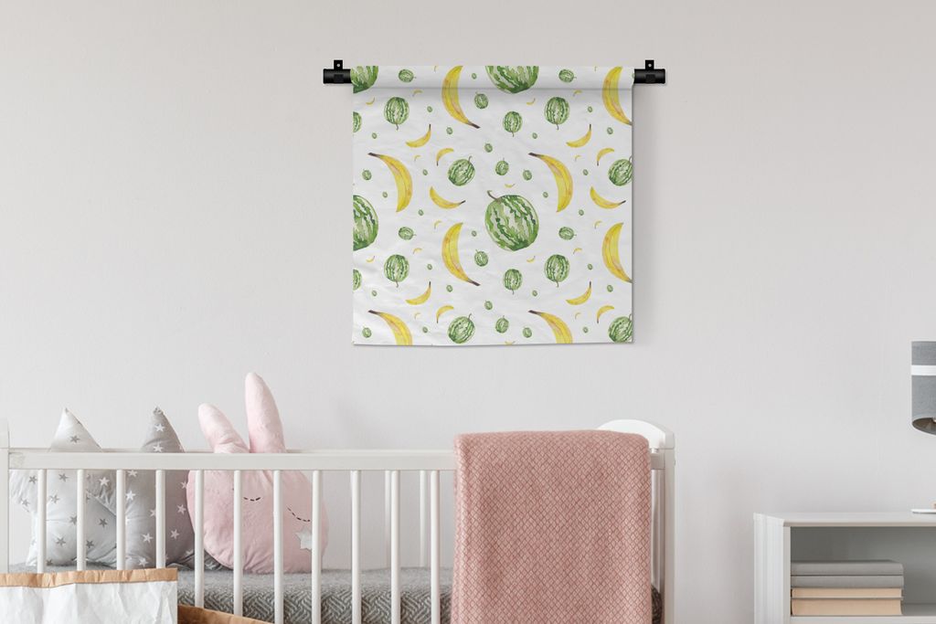 MuchoWow Wandteppich Wandbehang Wassermelonen - Bananen - Schablonen 60x60 cm Tapisserie Dekoration Wandtuch - Dekorationen - Wand Decke
