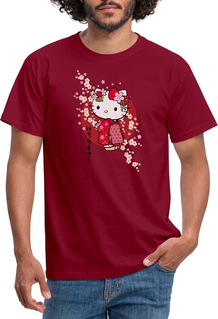 Spreadshirt Hello Kitty Japan Kimono Kirschblüten Männer T-Shirt, M, Ziegelrot