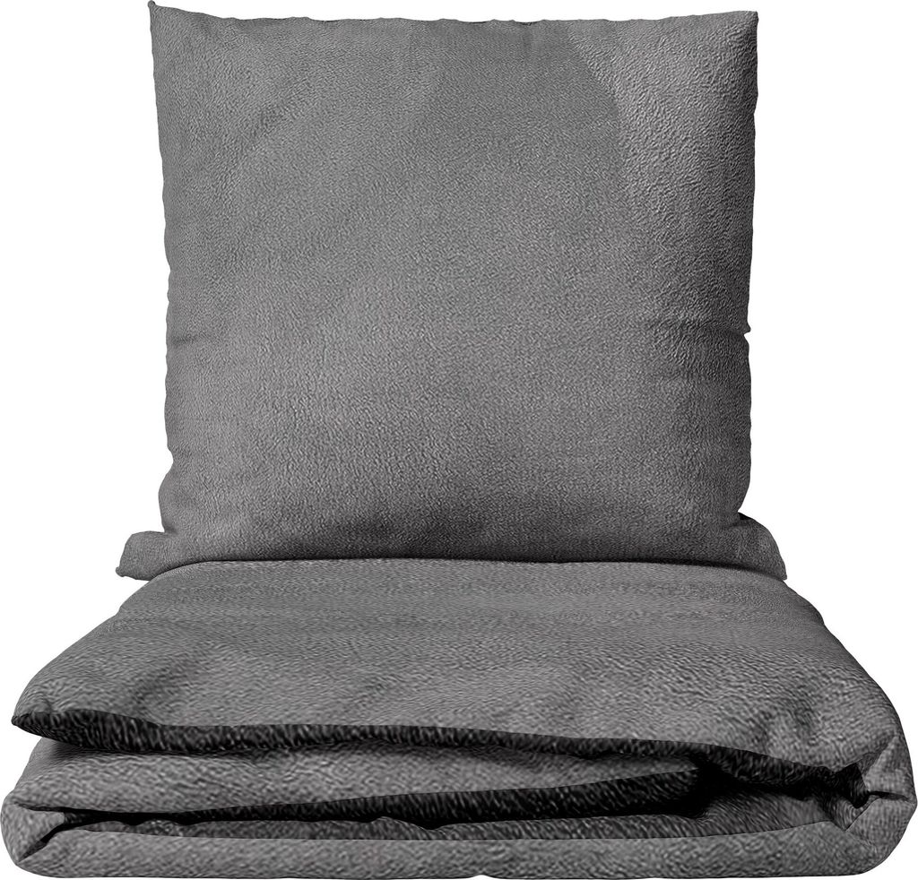 Thermofleece Bettwäsche Set Mikrofaser 200x200 cm Grau Anthrazit Uni Design Winter mit Reißverschluss