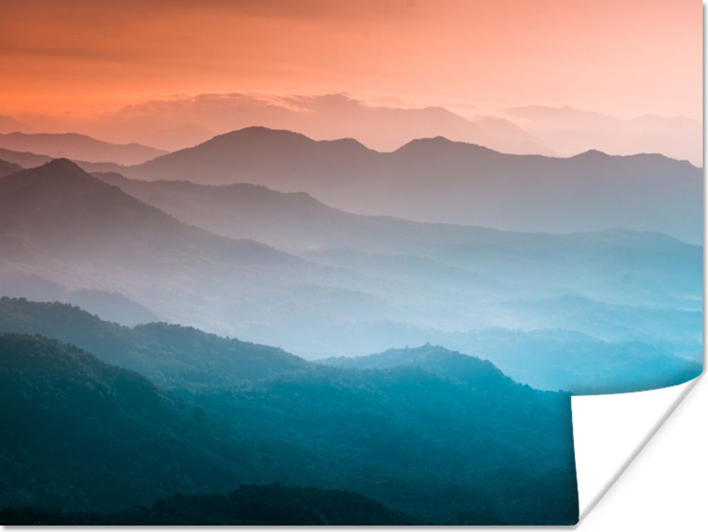 MuchoWow Poster Berge - Sonne - Orange - Natur 40x30 cm - Plakate für die Wände - Poster Wohnzimmer