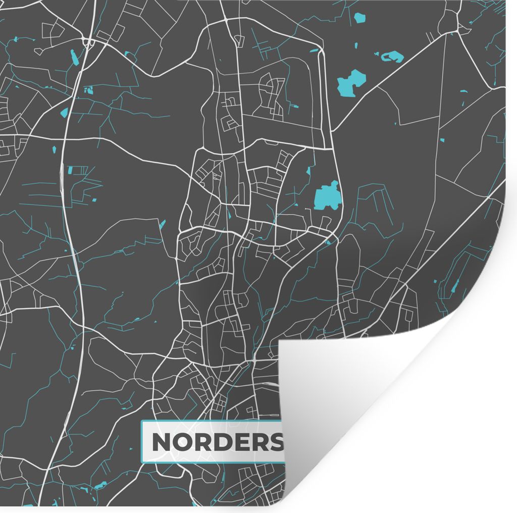 MuchoWow Wandtattoo Wandsticker Wandaufkleber Stadtplan - Karte - Norderstedt - Blau - Deutschland - Karte 50x50 cm Selbstklebend und Repositioni...