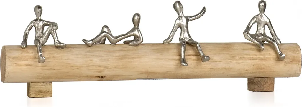 Grande sculpture bois 54cm 4 amis assis design moderne Moritz intérieur