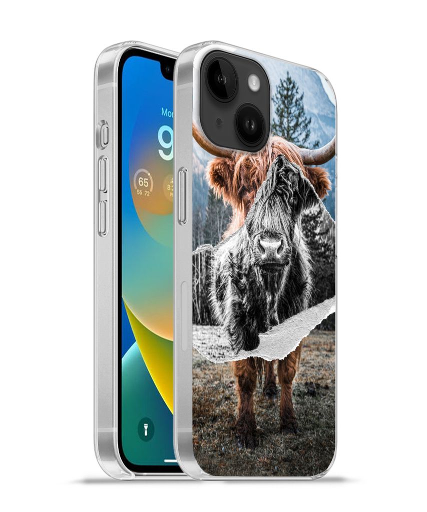 MuchoWow Handyhülle Schutzhülle Hülle für Apple iPhone 14 - Softcase Schottischer Highlander - Kuh - Tiere Silikon Softcase Handy Hülle - Mo...